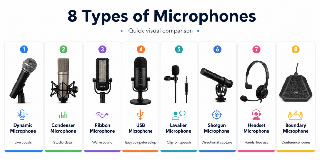 Types of Microphones: Meaning, Uses, Pros, Cons, and Best Choice